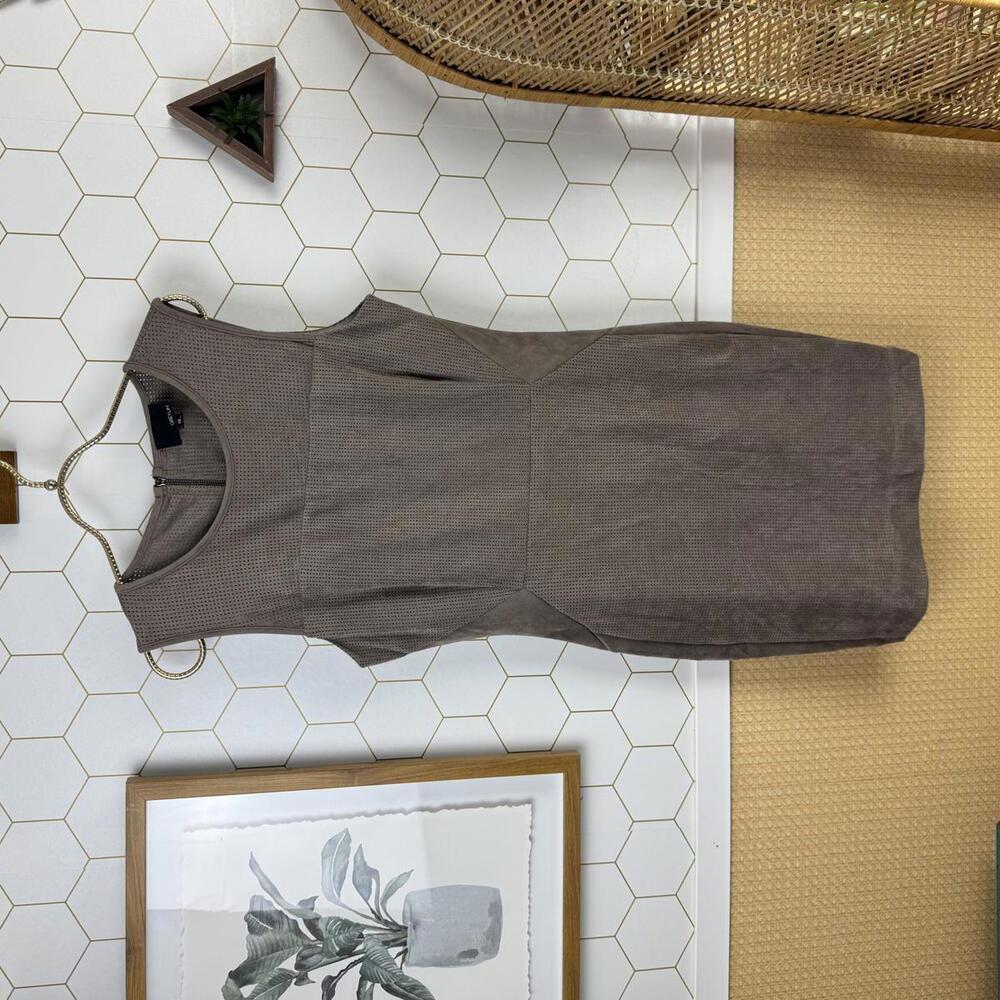 Greylin Taupe Faux Suede Sleeveless Sheath Back Zipper Dress - Size - Medium